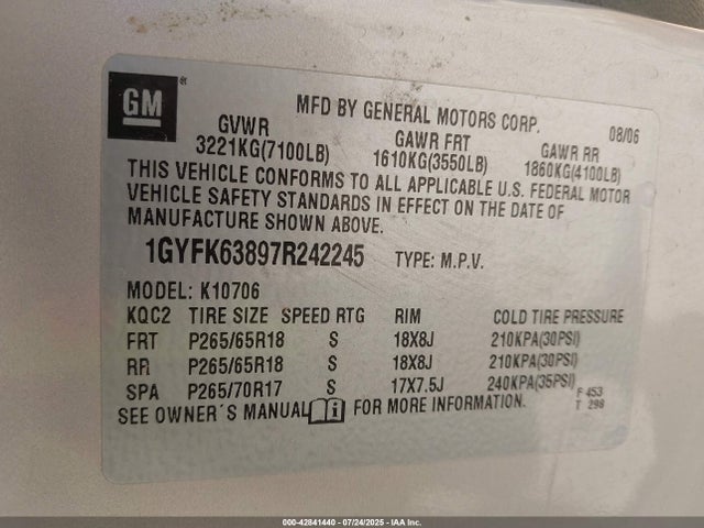 2007 CADILLAC ESCALADE 1GYFK63897R242245 Photo 8