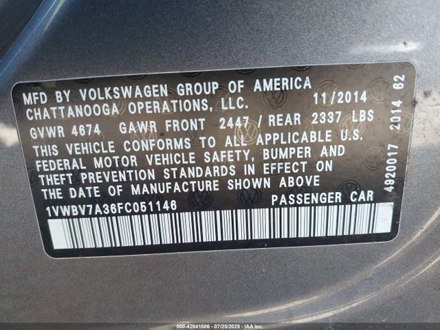 Volkswagen Passat 2015 1VWBV7A36FC051146 Image 9
