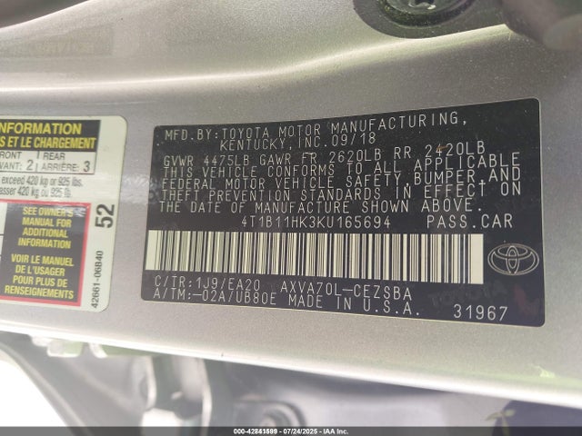 4T1B11HK3KU165694 Toyota a25a-fks
