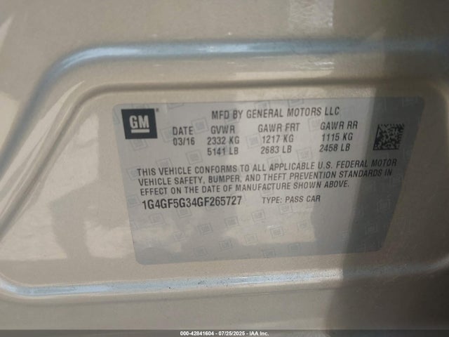 1G4GF5G34GF265727 Buick lfx - sidi, vvt, e85 max, alum gm