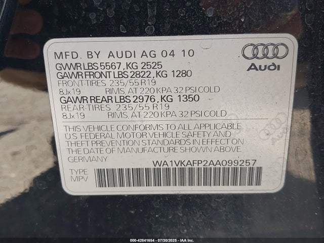 2010 AUDI Q5 WA1VKAFP2AA099257 Photo 8