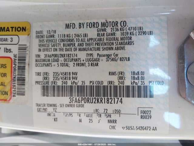 Ford 2019 2019 3FA6P0RU2KR182174 Image 9