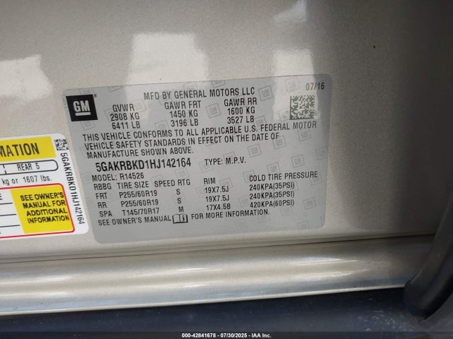 5GAKRBKD1HJ142164 Buick llt - alum, 60 degrees, sidi: spark ignited direct injection