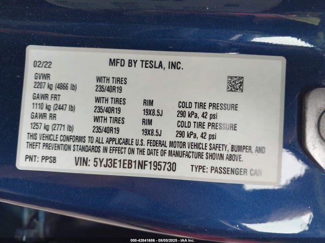Tesla MODEL 3 2022 5YJ3E1EB1NF195730 Image 9
