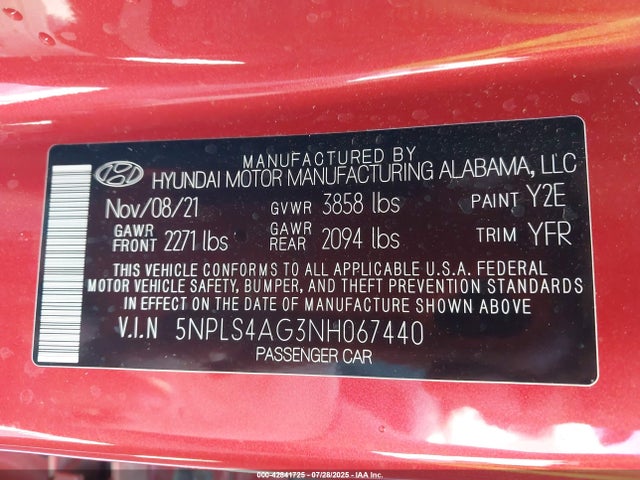 5NPLS4AG3NH067440 Hyundai mpi nu pe