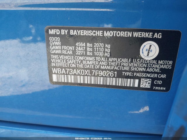 WBA73AK0XL7F90261 BMW 228I
