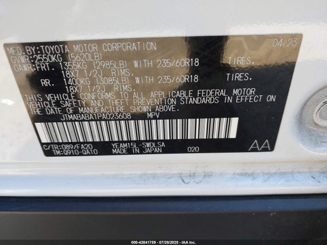 JTMABABA1PA023608 Subaru 1ym motor