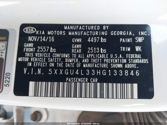 5XXGU4L33HG133846 KIA g 2.4 dohc gdi