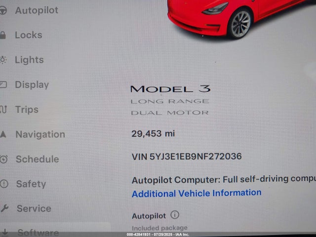 5YJ3E1EB9NF272036 Tesla MODEL 3