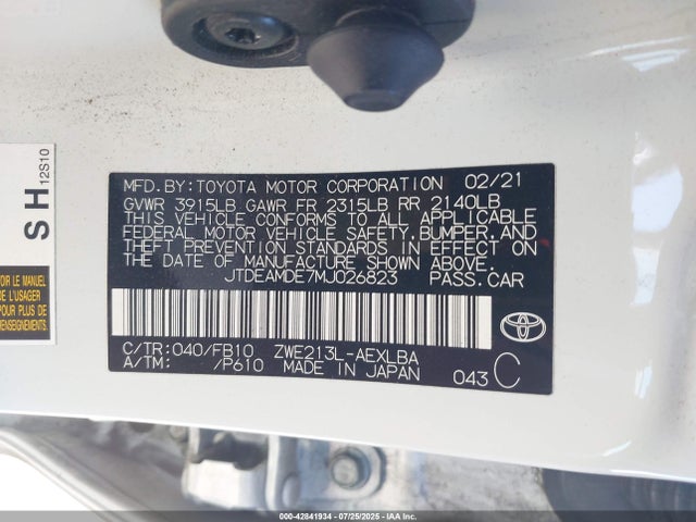 Toyota 2zr-fxe, 1nm 2021 JTDEAMDE7MJ026823 Image 9