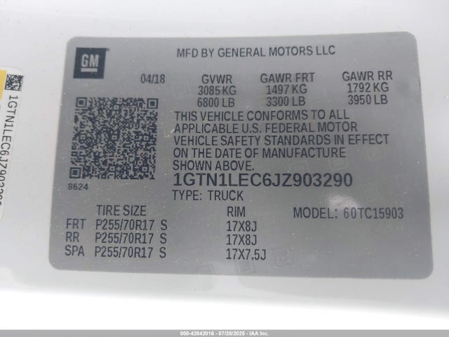1GTN1LEC6JZ903290 GMC l83 -spark ignited direct injection, variable valve timing, afm, e85 max, alum