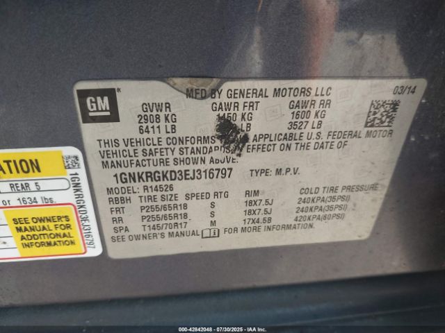 2014 CHEVROLET TRAVERSE 1GNKRGKD3EJ316797 Photo 8