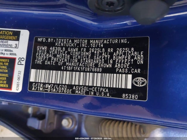 4T1BF1FK1FU876689 Toyota 2ar-fe
