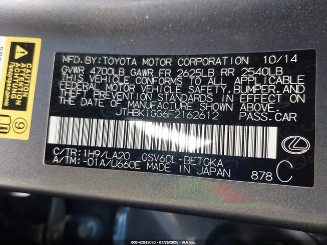 JTHBK1GG6F2162612 Lexus 2gr-fe