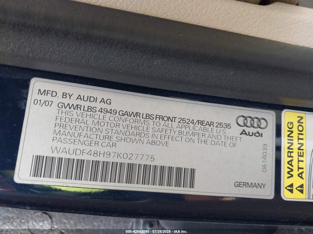 2007 AUDI A4 WAUDF48H97K027775 Photo 8