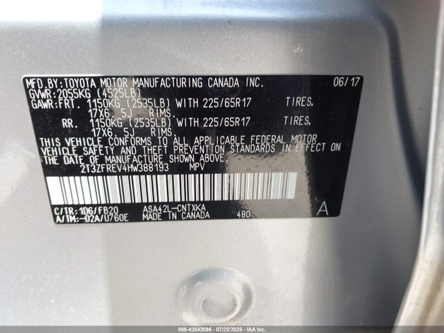 Toyota 2ar-fe 2017 2T3ZFREV4HW388193 Image 9