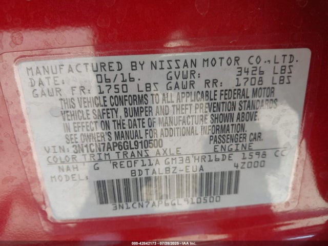 Nissan Versa 2016 3N1CN7AP6GL910500 Image 9