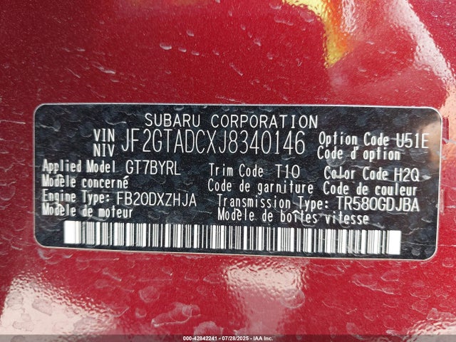 Subaru naturally aspirated 2018 JF2GTADCXJ8340146 Image 9