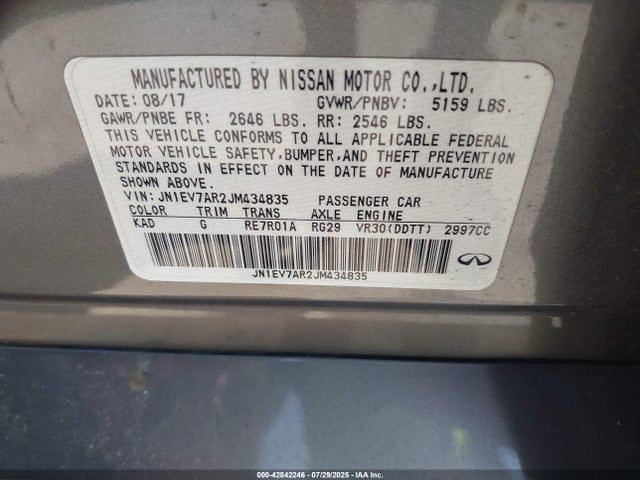 Продаж на аукціоні авто 2018 Infiniti Q50 3.0t Luxe, vin: JN1EV7AR2JM434835, номер лоту: 42842246