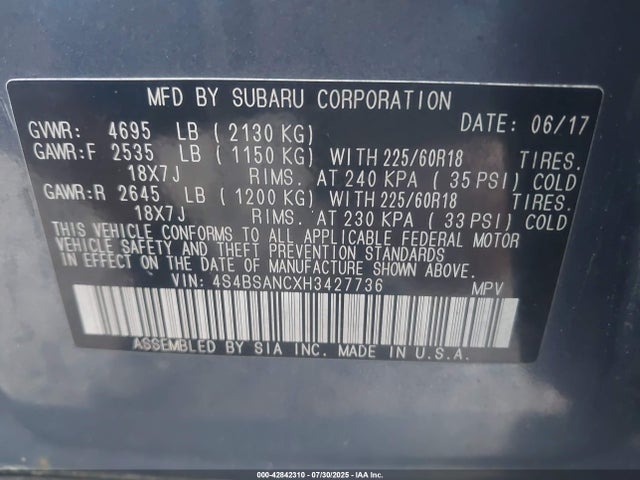 4S4BSANCXH3427736 Subaru u5