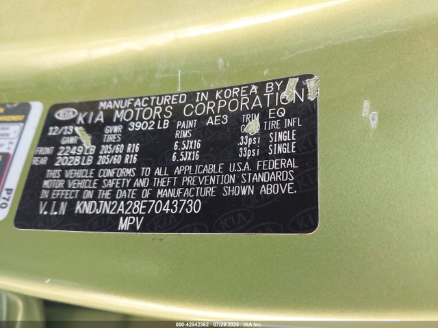 KNDJN2A28E7043730 KIA dohc gdi gamma