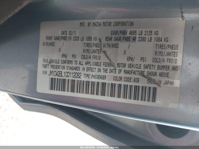 2012 Mazda Mazda5 Sport მანქანა იყიდება აუქციონზე, vin: JM1CW2BL1C0112082, აუქციონის ნომერი: 42842398