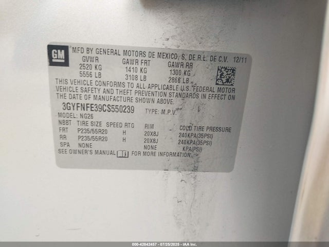2012 CADILLAC SRX 3GYFNFE39CS550239 Photo 8
