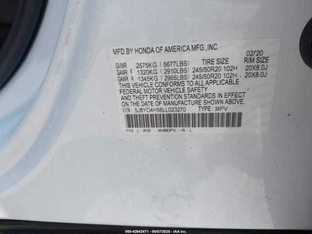 2020 ACURA MDX 5J8YD4H56LL023270 Photo 8