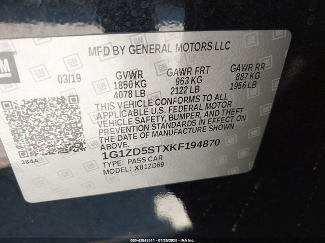 1G1ZD5STXKF194870 Chevrolet lfv - direct injection, variable valve timing, gen 1