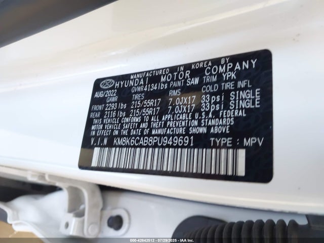 KM8K6CAB8PU949691 Hyundai mpi nu pe