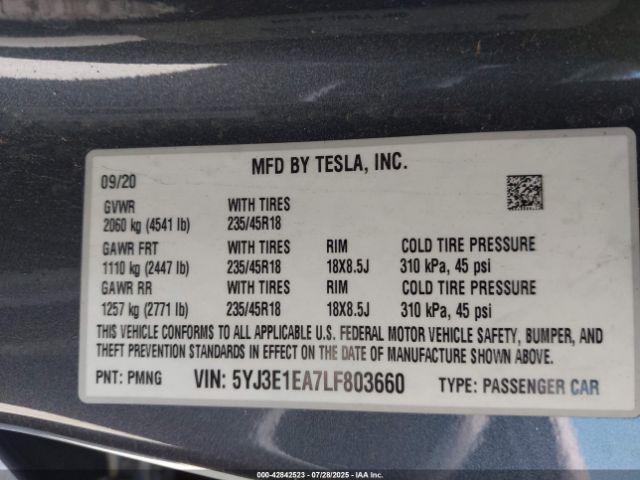 2020 TESLA MODEL 3 5YJ3E1EA7LF803660 Photo 8