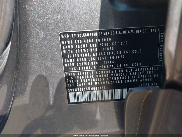 3VVWX7B25NM043459 Volkswagen tsi