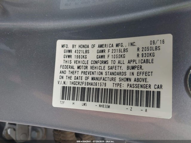 1HGCR2F59HA061579 Honda k24w1