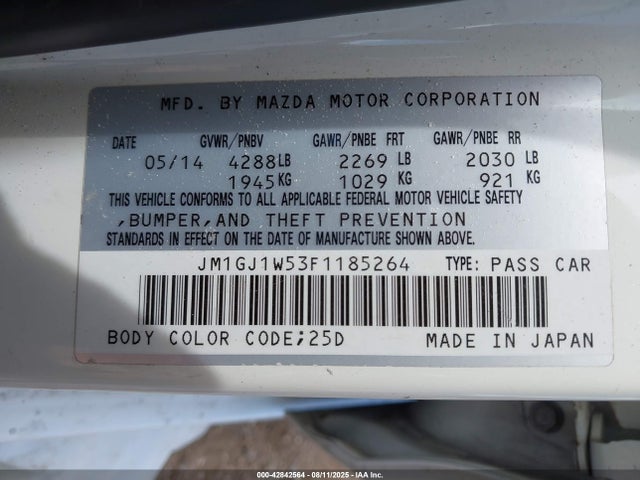 Продажа на аукционе авто 2015 Mazda Mazda6 I Grand Touring, vin: JM1GJ1W53F1185264, номер лота: 42842564