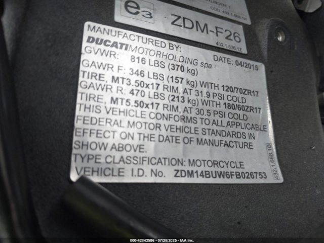 2015 DUCATI SUPERBIKE ZDM14BUW6FB026753 Photo 9