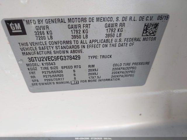 3GTU2VEC9FG378429 GMC l83 - vvt, active fuel management, aluminum