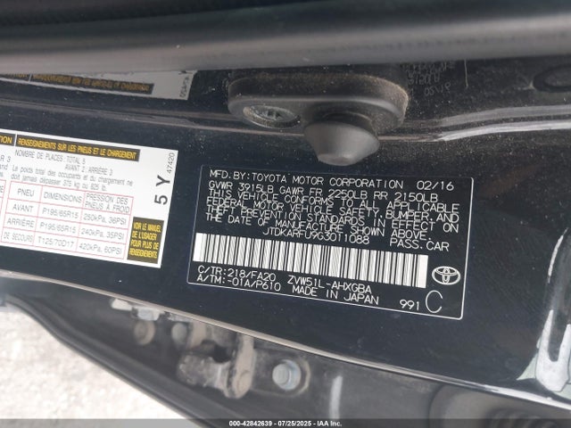 JTDKARFU9G3011088 Toyota 2zr-fxe,1nm