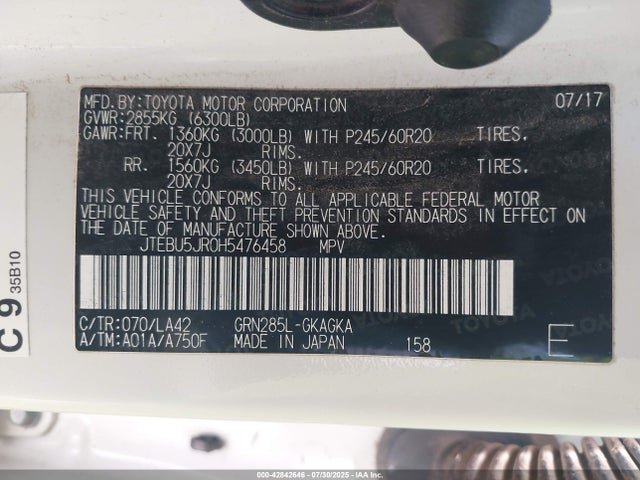 JTEBU5JR0H5476458 Toyota 1gr-fe