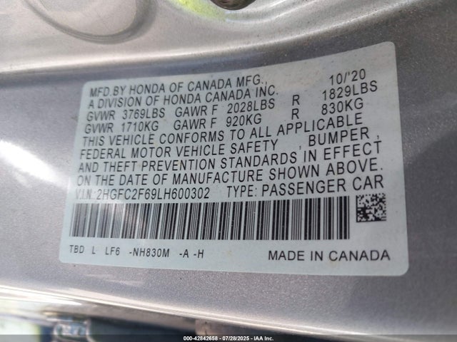 Honda k20c2 2020 2HGFC2F69LH600302 Image 9