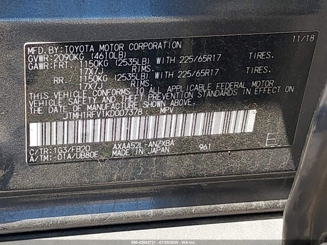 JTMH1RFV1KD007378 Toyota a25a-fks