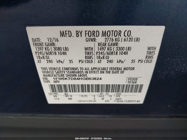 1FM5K7D84HGB63824 Ford 3.5l ti-vct