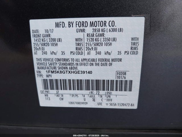 1FM5K8GTXHGE39140 Ford 3.5l gtdi