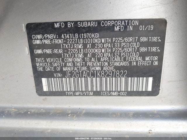 JF2GTACC1K8297822 Subaru naturally aspirated