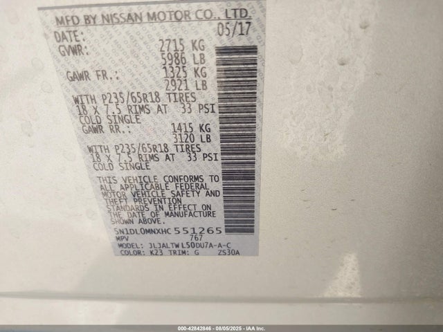 5N1DL0MNXHC551265 Infiniti QX60