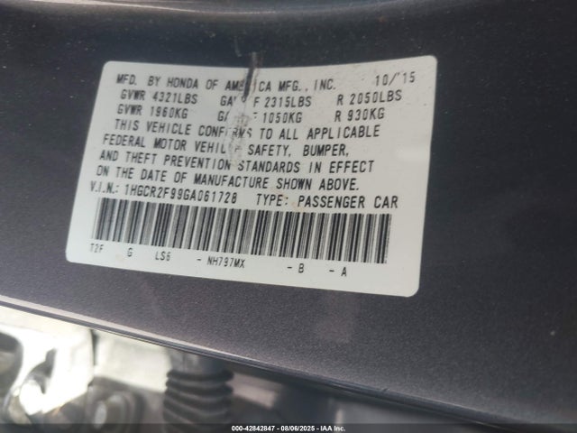 1HGCR2F99GA061728 Honda k24w1