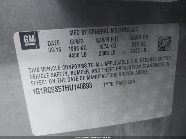 1G1RC6S57HU140893 Chevrolet l3a - di: direct injectio, vvt: variable valve timing, hybrid, gen 1