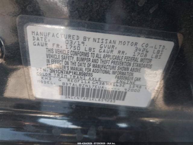 Nissan 2019 2019 3N1CN7AP1KL859285 Image 9