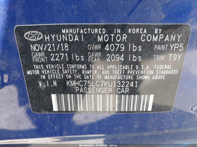 KMHC75LC7KU132241 Hyundai Ioniq