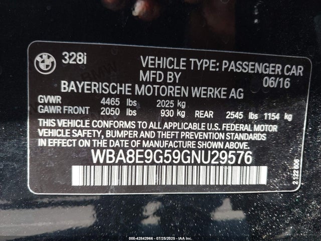 BMW 328I 2016 WBA8E9G59GNU29576 Image 9