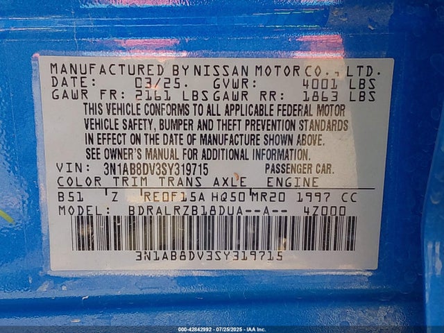 3N1AB8DV3SY319715 Nissan 2025